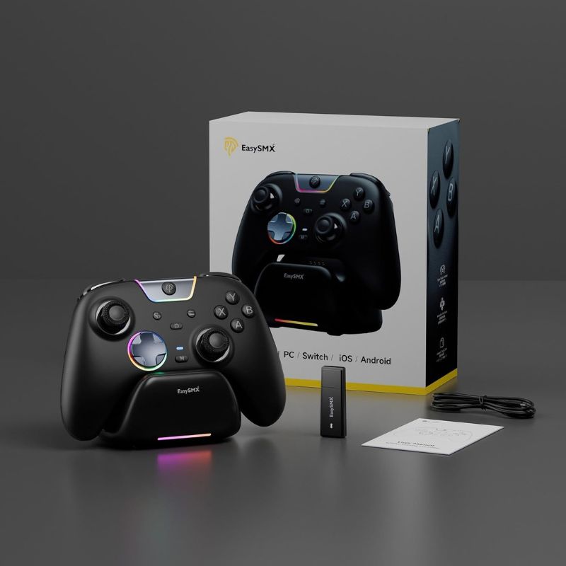 EasySMX X05Pro Wireless PC Gaming Controller with Smart Charging Dock, Dual-Stage Linear Triggers, 8-Way D-Pad