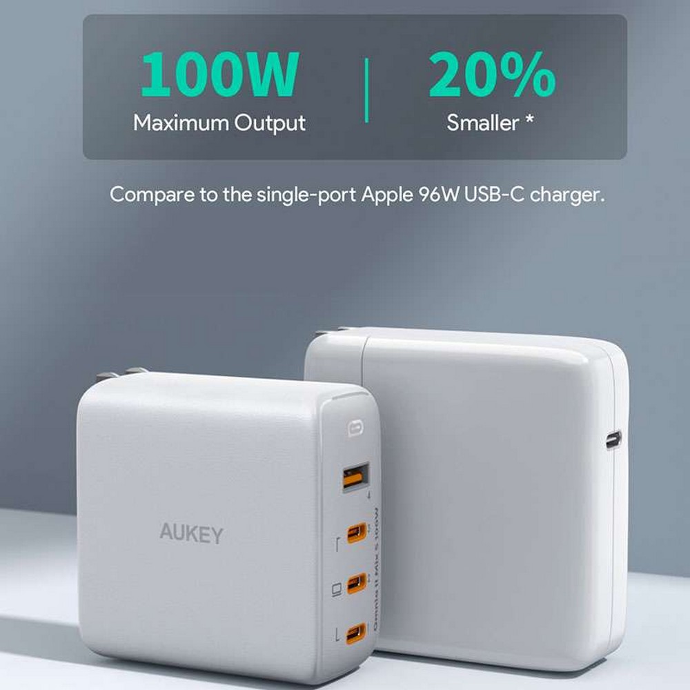 Aukey 4 Port 100W PD Super Fast Charging Wall Charger - PA-B7S - White