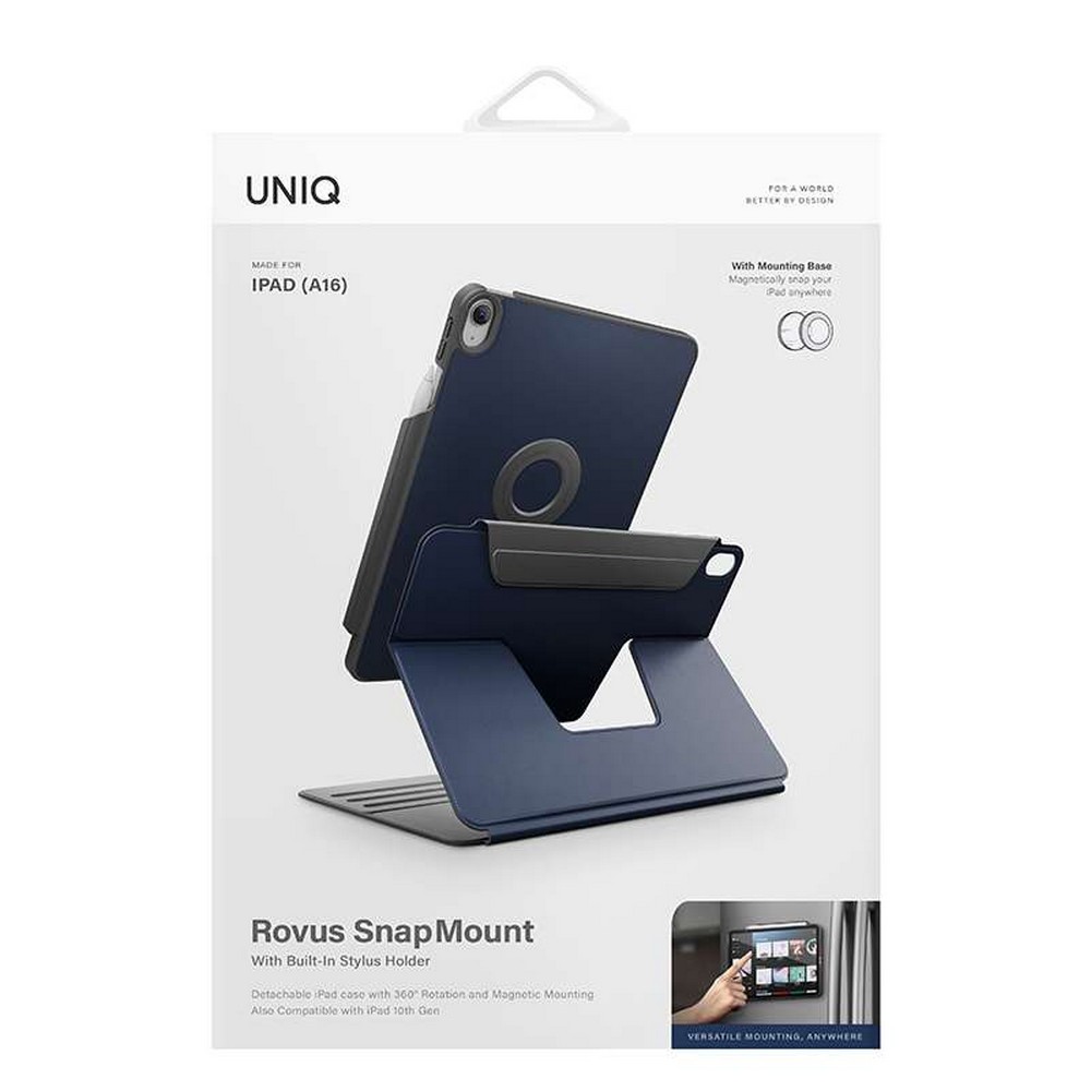 Uniq Rovus Series Magnetic 360 Rotating Case for iPad (A16/10th Gen) - Navy Blue