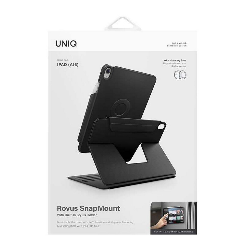 Uniq Rovus Series Magnetic 360 Rotating Case for iPad (A16/10th Gen) - Black