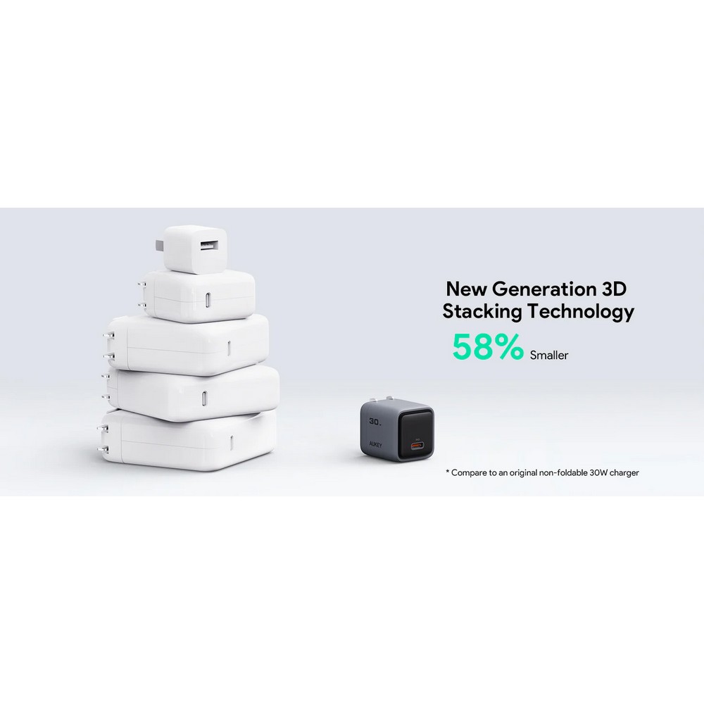 Aukey 30W PD Wall Charger with GaN Technology - PA-C1 - Grey
