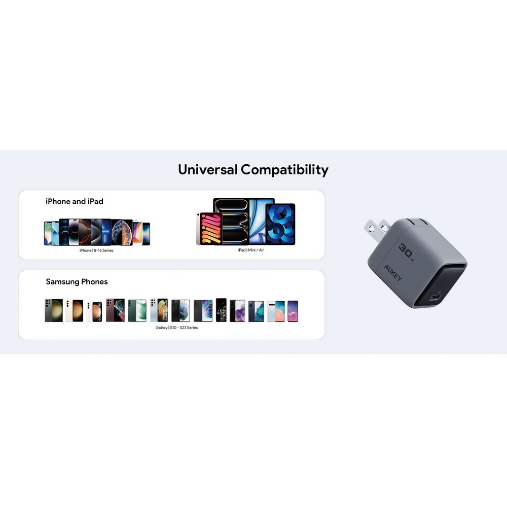 Aukey 30W PD Wall Charger with GaN Technology - PA-C1 - Grey