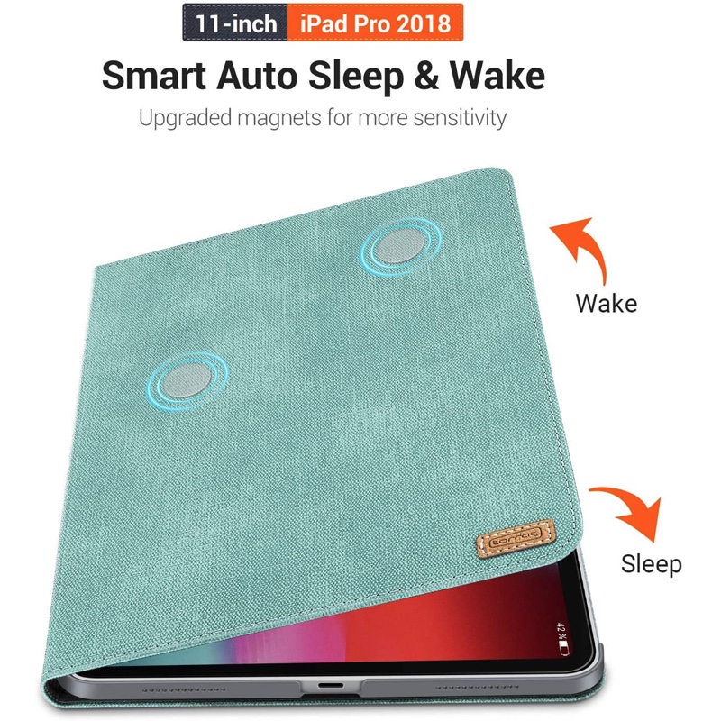 TORRAS iPad Pro 11 inch Case 2018, Slim Fit Folding Folio Case with Multiple Viewing Angles Stand, [iPad Pencil Pairing& Charging Friendly] Protective Smart Leather Cover-Auto Wake/Sleep-Mint
