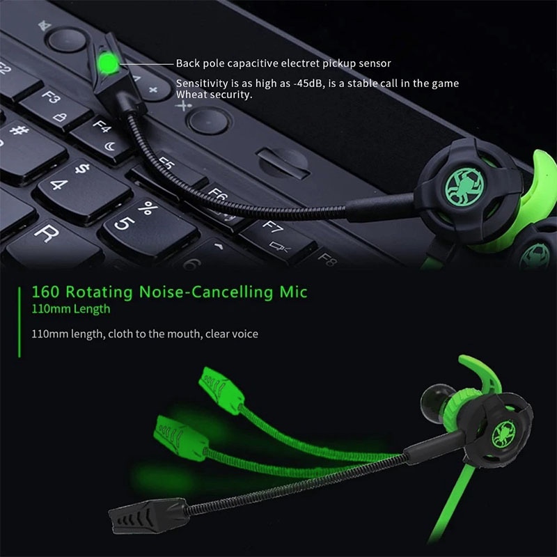 Plextone G30 in-Ear Wired Gaming Earphones, Noise Cancelling Headset with Mic, Stereo Bass, 3.5 mm Jack, Supports All Devices - Green