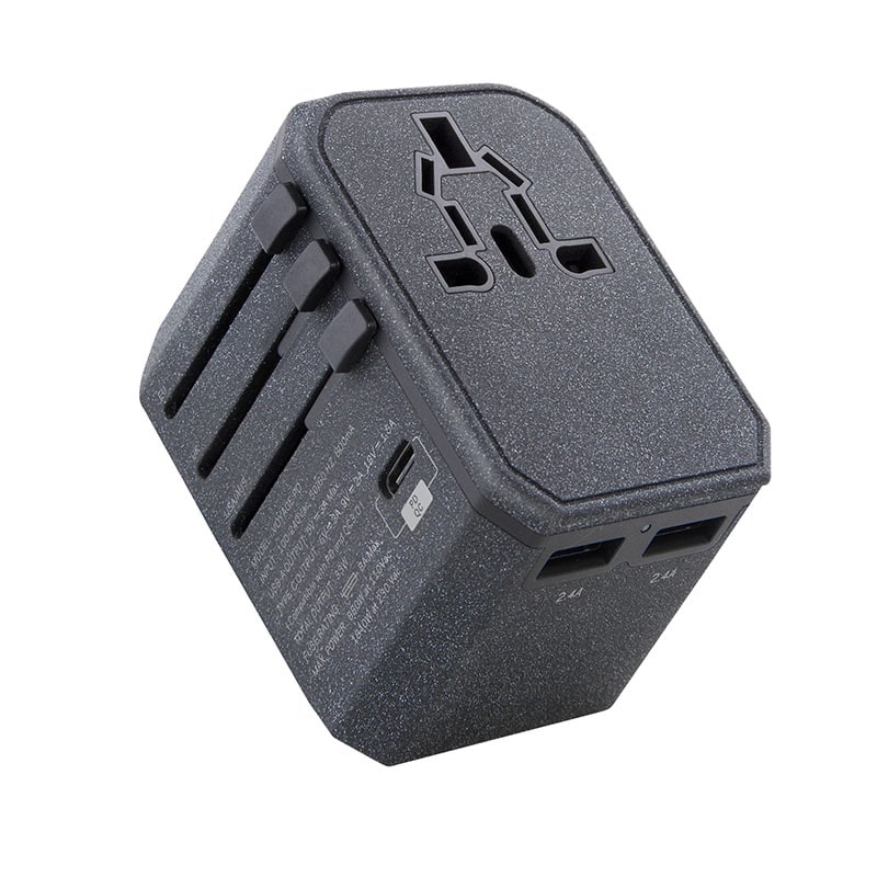 UNIQ VOYAGE USB-A & C World Travel Charging Adapter Power Delivery 18W - Charcoal (Grey)