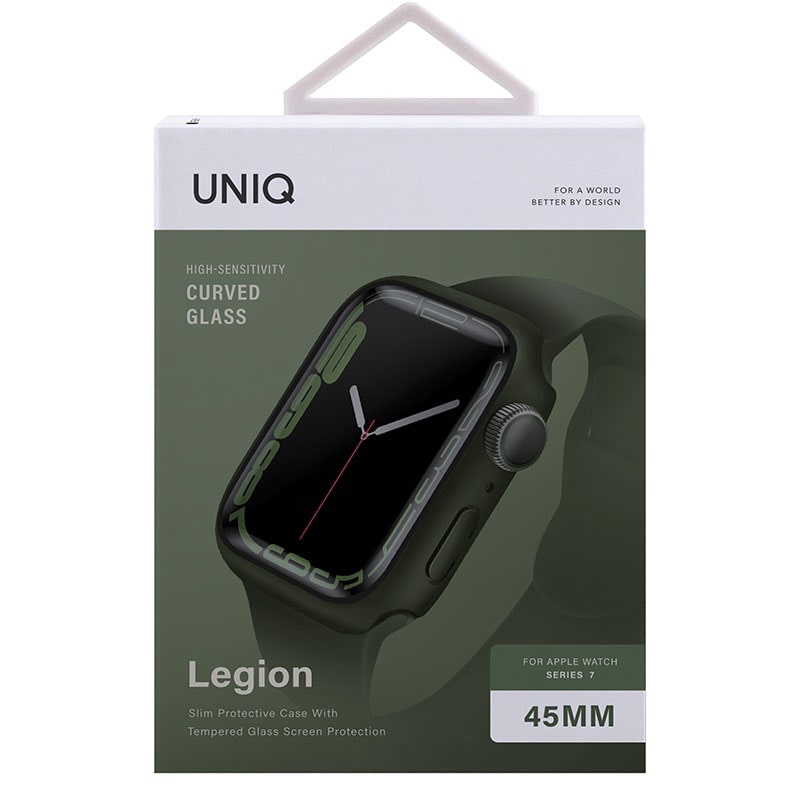 UNIQ LEGION Apple Watch Series 7/8/9 Case with 9H Tempered Glass Screen Protection 45MM – Hunter (Green)