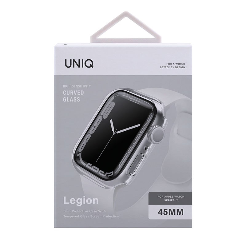 UNIQ LEGION Apple Watch Series 7/8/9 Case with 9H Tempered Glass Screen Protection 45MM – Dove (Clear)