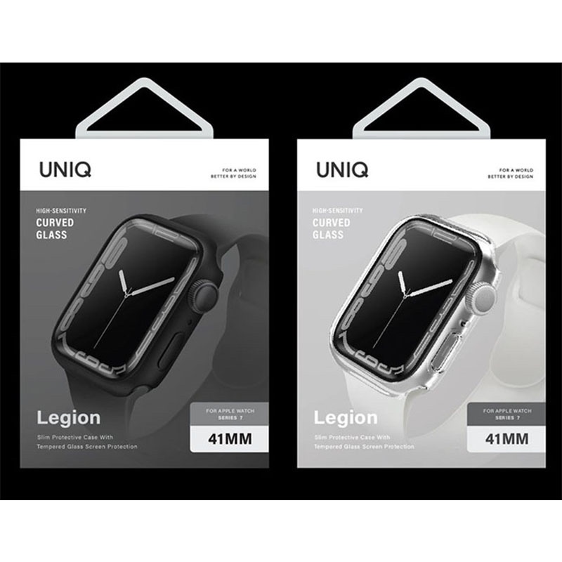UNIQ LEGION Case for Apple Watch Series 7/8/9 with 9H Tempered Glass Screen Protection 41MM - Midnight (Black)
