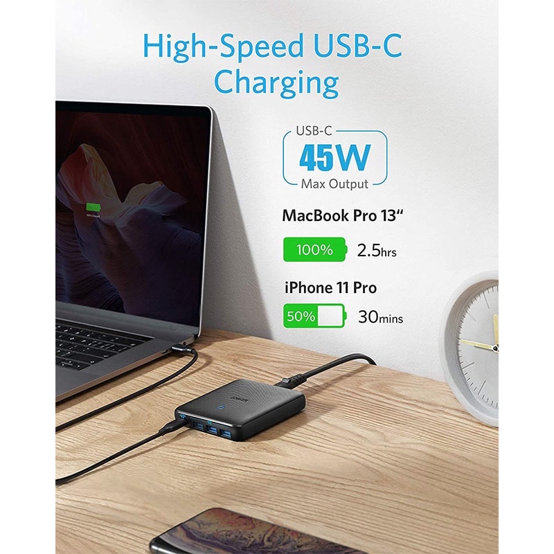 Anker USB C Charger, 65W 4 Port PIQ 3.0 & GaN Fast Charger Adapter, PowerPort Atom III Slim Wall Charger with a 45W USB C Port, for MacBook, USB C Laptops, iPad Pro, iPhone, Galaxy, Pixel - Black