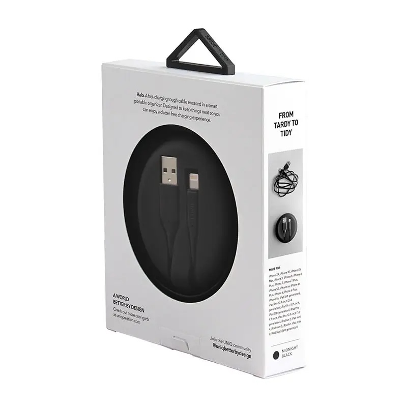 UNIQ HALO USB-A to LIGHTNING Cable 1.2M with Smart Cable Organiser - Midnight Black