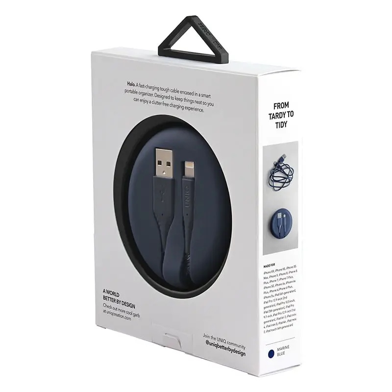 UNIQ HALO USB-A to Lightning Cable 1.2M with Smart Cable Organiser -  Marine Blue