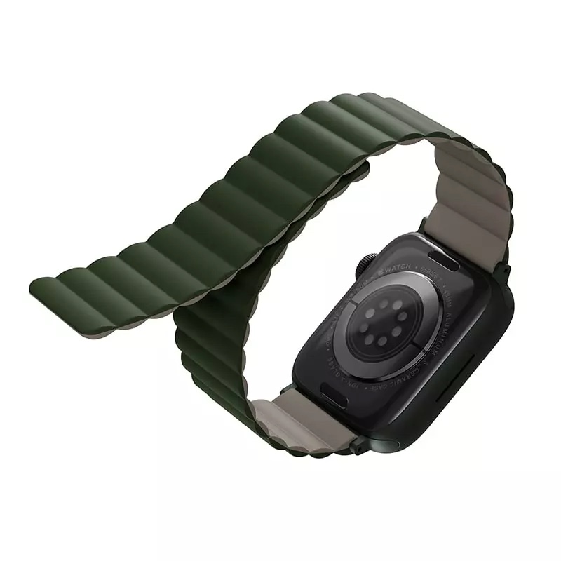 UNIQ Revix Reversible Magnetic Apple Watch Strap Series 1-10, SE/SE2 & Watch Ultra  49/45/44/46MM - Pine (Green/Taupe)