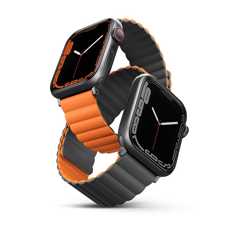 UNIQ Revix Reversible Magnetic Apple Watch Strap Series 1-10, SE/SE2 & Watch Ultra  49/45/44/46MM – Charcoal (Grey/Orange)