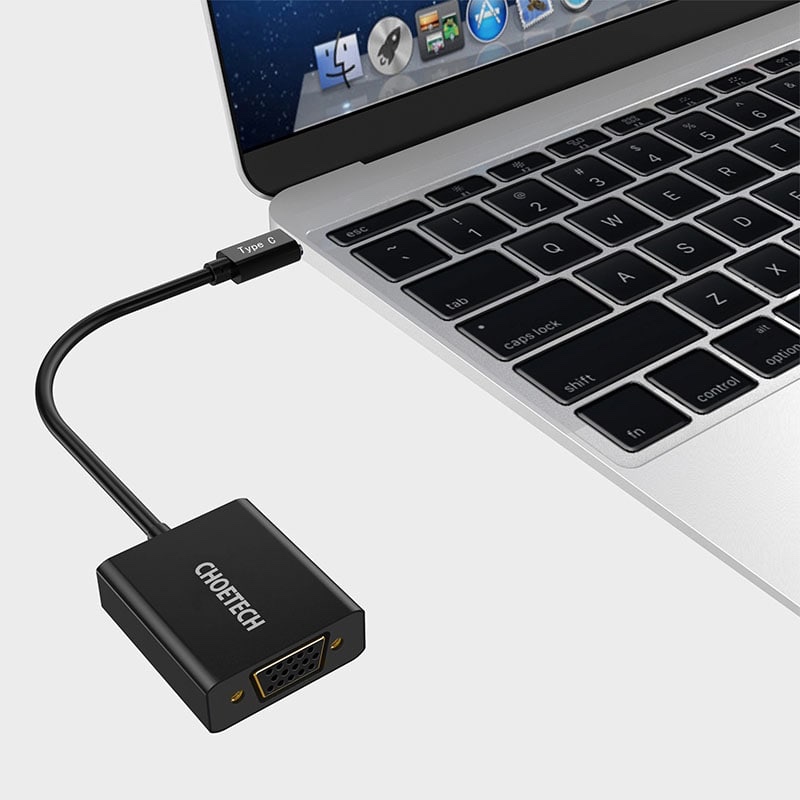 Choetech 1080p Supported USB 3.1 USB Type-C To VGA Adapter (Thunderbolt 3 Port Compatible) For MacBook, Chromebook Pixel And all Type-C Devices - Black - V01