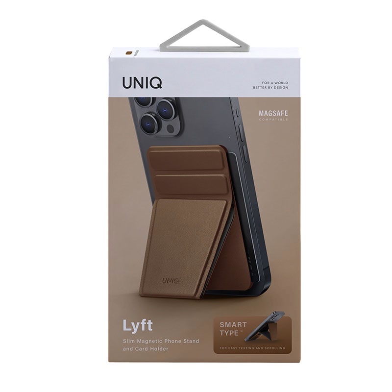 UNIQ LYFT Magnetic Snap – On Stand and Card Holder for Phone – Toffee (Brown)