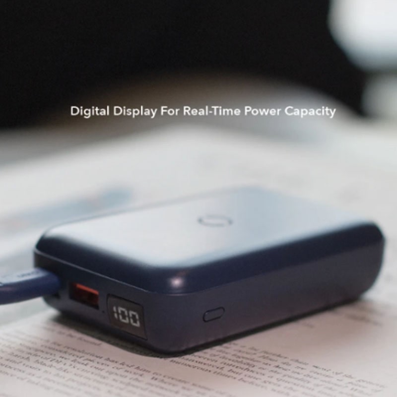 Uniq Hyde Air USB-C PD 18W Fast Wireless Power Bank with Digital Display and ChargeView Stand - Blue