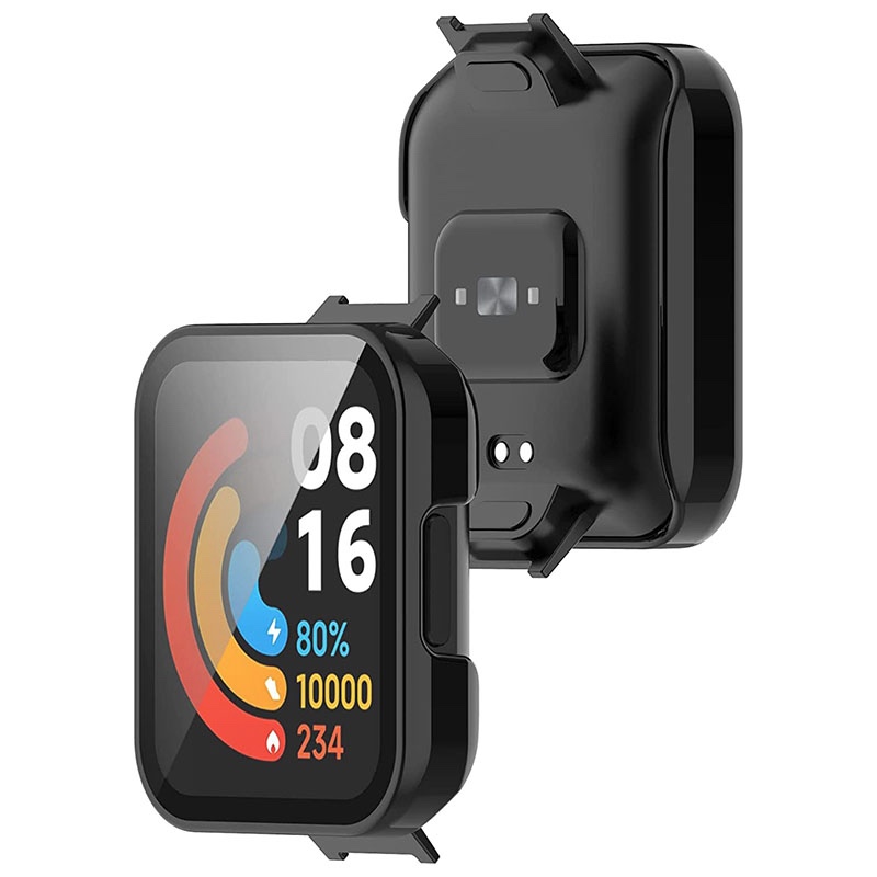 2in1 Xiaomi Redmi Watch 2 Hard Full Edge Screen Protector with Case Protective Bumper Cover - Black