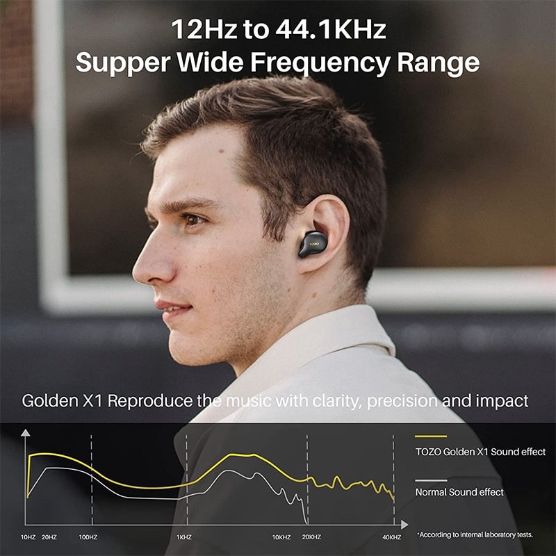 TOZO Golden X1 Wireless Earbuds with Balanced Armature Driver, Hybrid Dynamic Driver, OrigX Pro, LDAC & Hi-Res Audio, Environment & ANC Headset - Black
