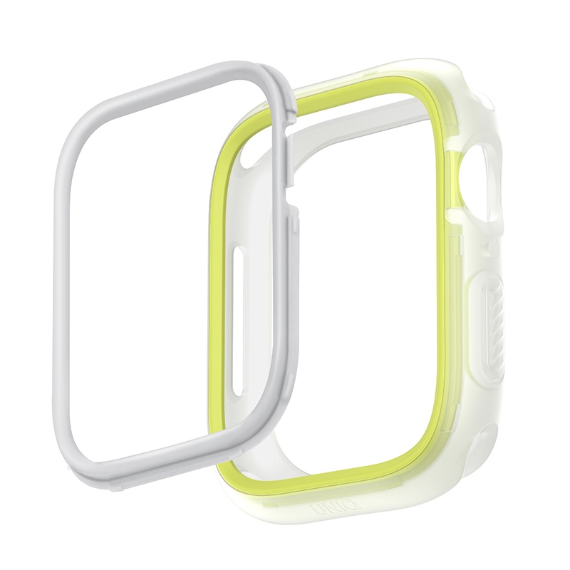 UNIQ Moduo Apple Watch Case with Interchangeable PC Bezel for Series 4/5/6/7/8/9 & SE/SE2 45/44MM – Frost (Lime/White)