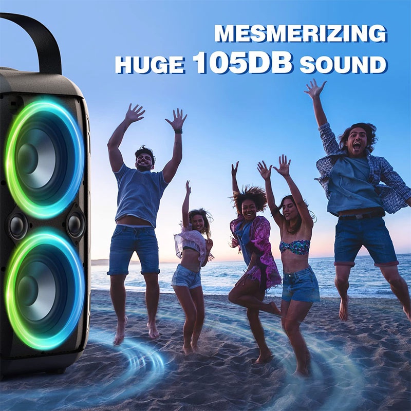 W-KING T9 80W Loud Bluetooth Speakers with Subwoofer, Portable Outdoor Wireless Speaker  with Mega Deep Bass, Huge 105dB Sound, Mixed Color Lights, 24H Play, AUX, USB Play, TF Card