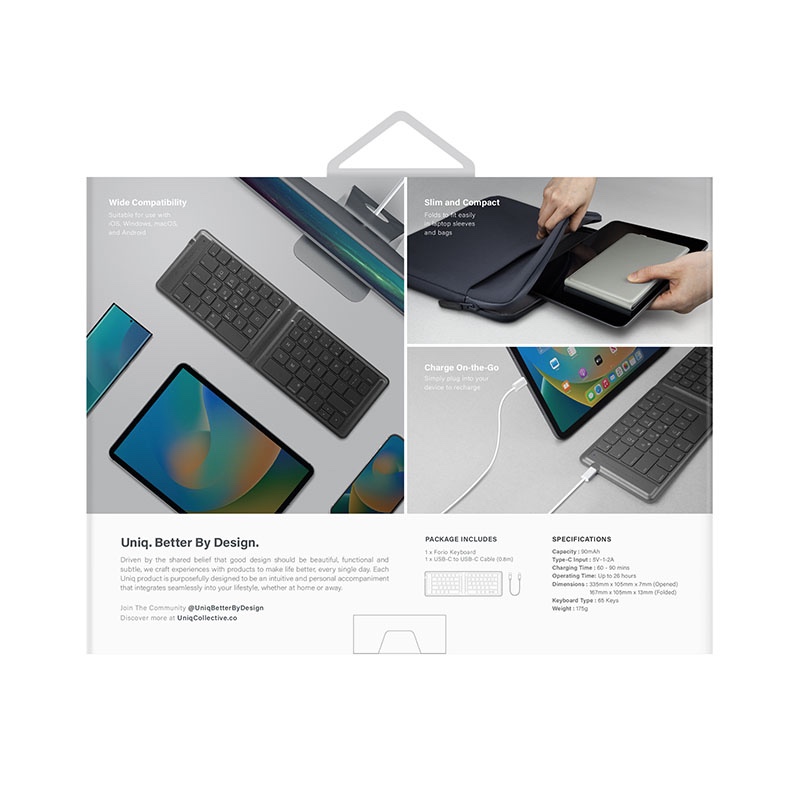 UNIQ Forio Foldable Bluetooth Keyboard - Midnight (Black)