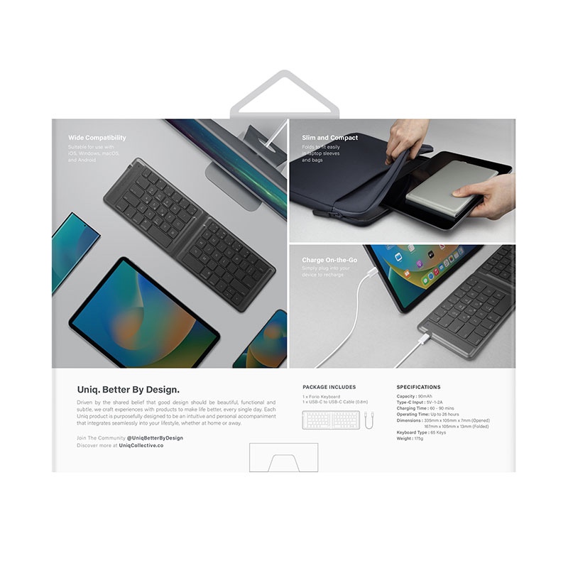 UNIQ Forio Foldable Bluetooth Keyboard - Chalk (Grey)