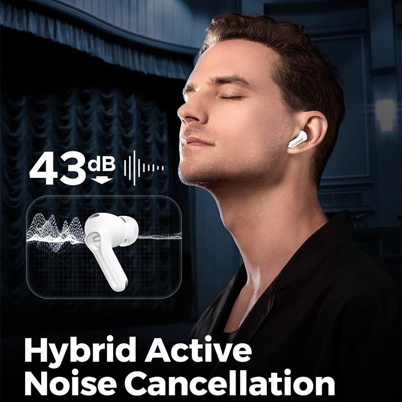 SoundPEATS Capsule3 Pro Wireless Earbuds with Hi-Res and LDAC, 43dB Hybrid Active Noise Cancelling Bluetooth Earphones with 6 Mics – White
