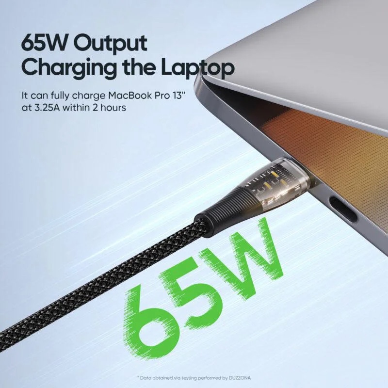 PD 65W Transparent USB C To USB C Cable