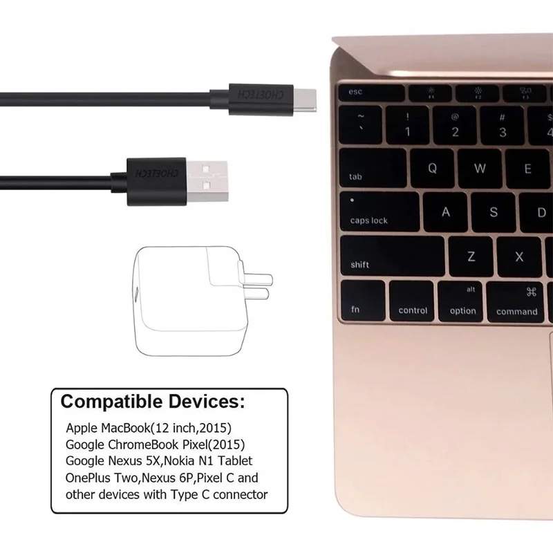 Choetech USB Type C Cable [10ft] 3m USB C To USB A 2.0 Fast Charging & Data Sync Cable – Black – AC0004