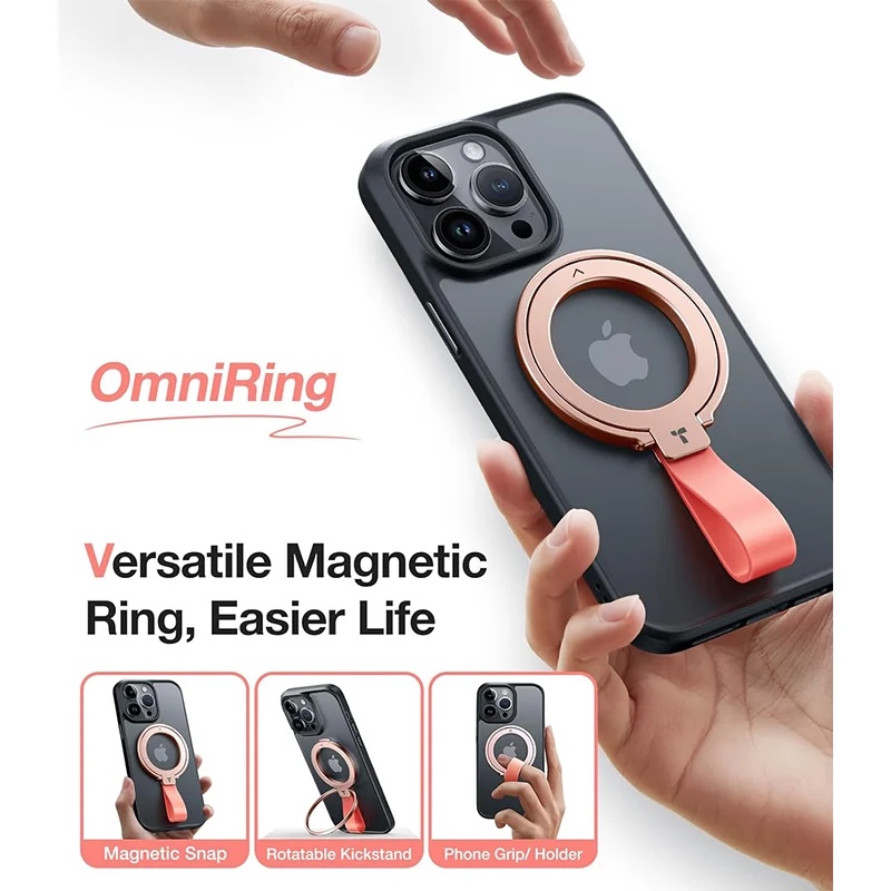 Torras OmniRing Universal Magnetic Phone Grip Holder with Kickstand MagSafe Compatible for Phones - Pink