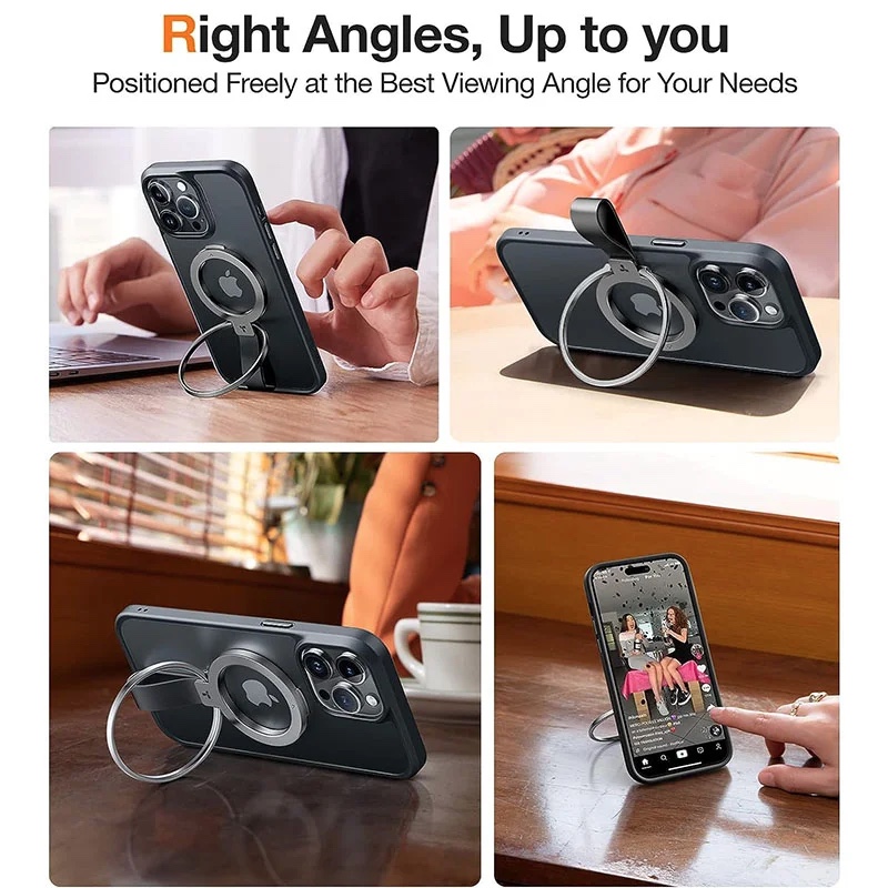 Torras OmniRing Universal Magnetic Phone Grip Holder with Kickstand MagSafe Compatible for Phones – Black