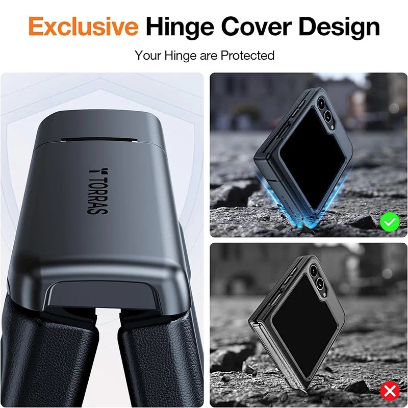 Torras Armor Stand Series Phone Case for Samsung Galaxy Z Flip 5 – Black