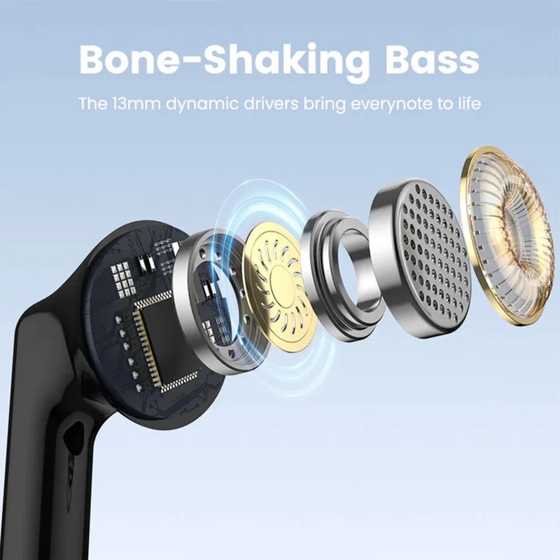 SOUNARC Q1  True Wireless Bluetooth Earphone, Quad mics Clear Call Earbuds, Shaking Bass AirPods, Touch Control - Black