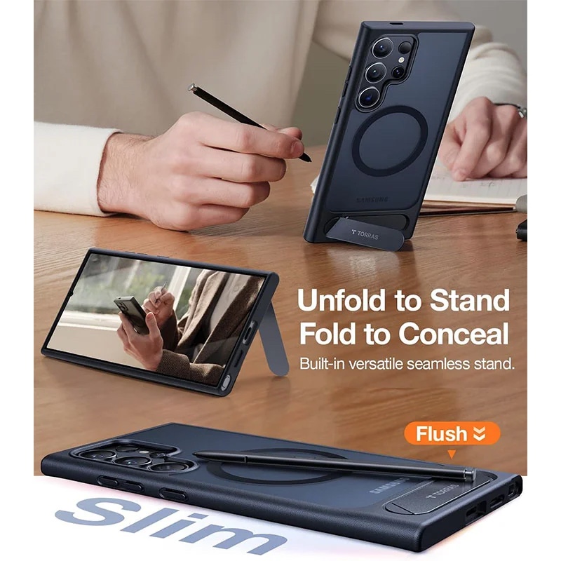 Torras UPRO Pstand Series Magsafe Compatible Phone Case for Samsung Galaxy S24 Ultra - Black