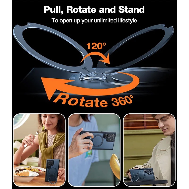 Torras UPRO Ostand Spin Series Magsafe Compatible Phone Case for Samsung Galaxy S24 Ultra – Black