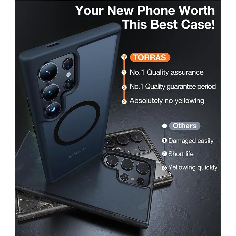Torras Guardian Magnetic (Magsafe Compatible) Series Phone Case for Samsung Galaxy S24 Ultra - Black