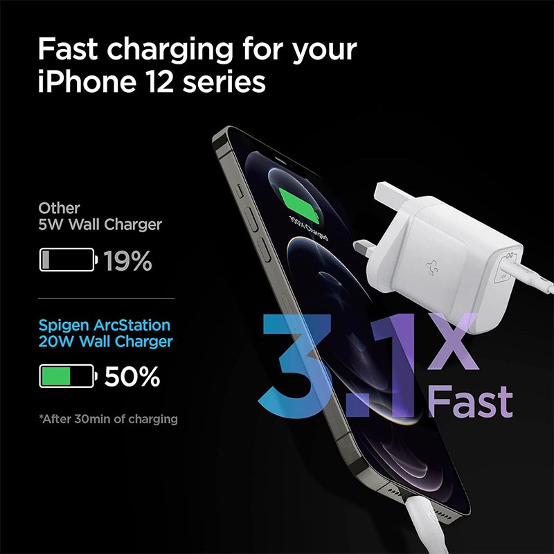 Spigen 20W PD ArcStation USB C 3.0 Fast Charging Wall Charger - White