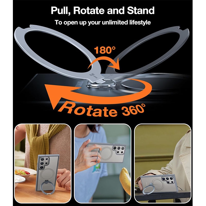 Torras UPRO Ostand Spin Series Magsafe Compatible Phone Case for Samsung Galaxy S24 Ultra – Grey