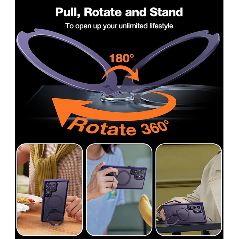 Torras UPRO Ostand Spin Series Magsafe Compatible Phone Case for Samsung Galaxy S24 Ultra – Dark Purple