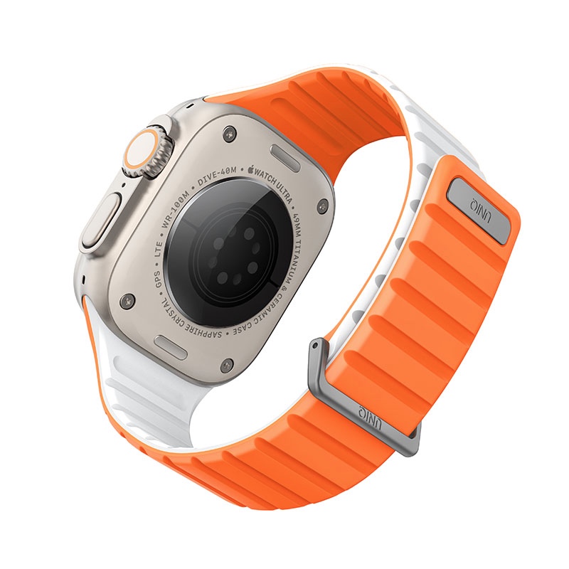 UNIQ Revix Evo Reversible Magnetic Apple Watch Strap for Series 1-10, SE/SE2 & Watch Ultra 49/45/44/46MM – Orange / White