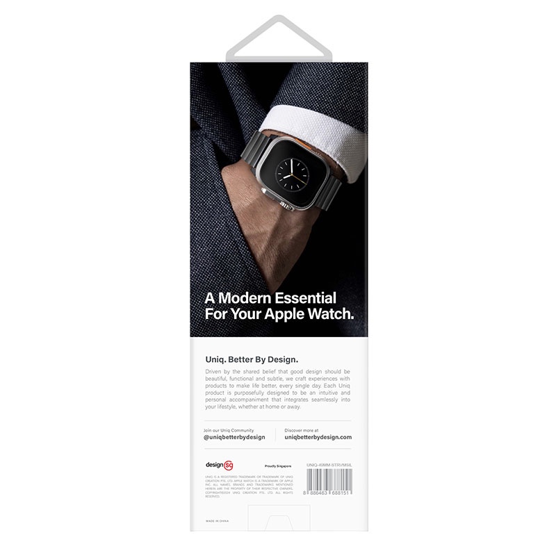 Uniq Strova Mag Self Adjustable Steel Link Strap Band Fits Up to Series 1-10, Ultra/2 & SE/SE2  49/45/44/42mm - Titanium Silver