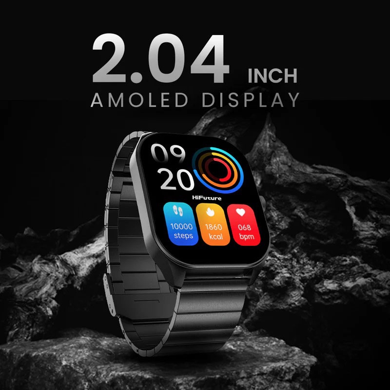 HIfuture APEX 2.04 AMOLED Premium Stainless Steel Wireless Smart Calling Watch - Black
