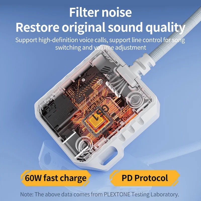 Plextone GS1 2 in 1 Gaming Adapter with Type-C 60W Fast Charging & 3.5mm 3D Stereo Sound