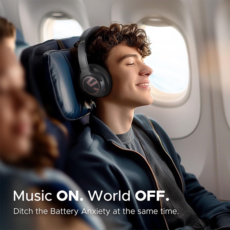 SoundPEATS Space Hybrid Active Noise Cancelling Wireless Headphones, 123H Playtime, Hi-Res Audio Wired, APP Custom EQ, Deep Bass, Comfort Ear Cups - Black