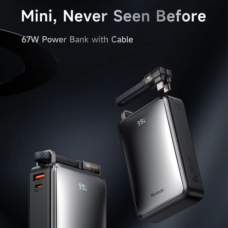Mcdodo 67W 20,000 maH Power Bank with Built-in Cables, Digital Display, 2C+1A - MC4331 - Black