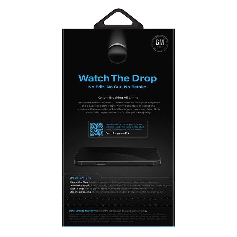 UNIQ Optix Xenon Nanoceram Glass Screen Protector for iPhone 16 Pro (2024)