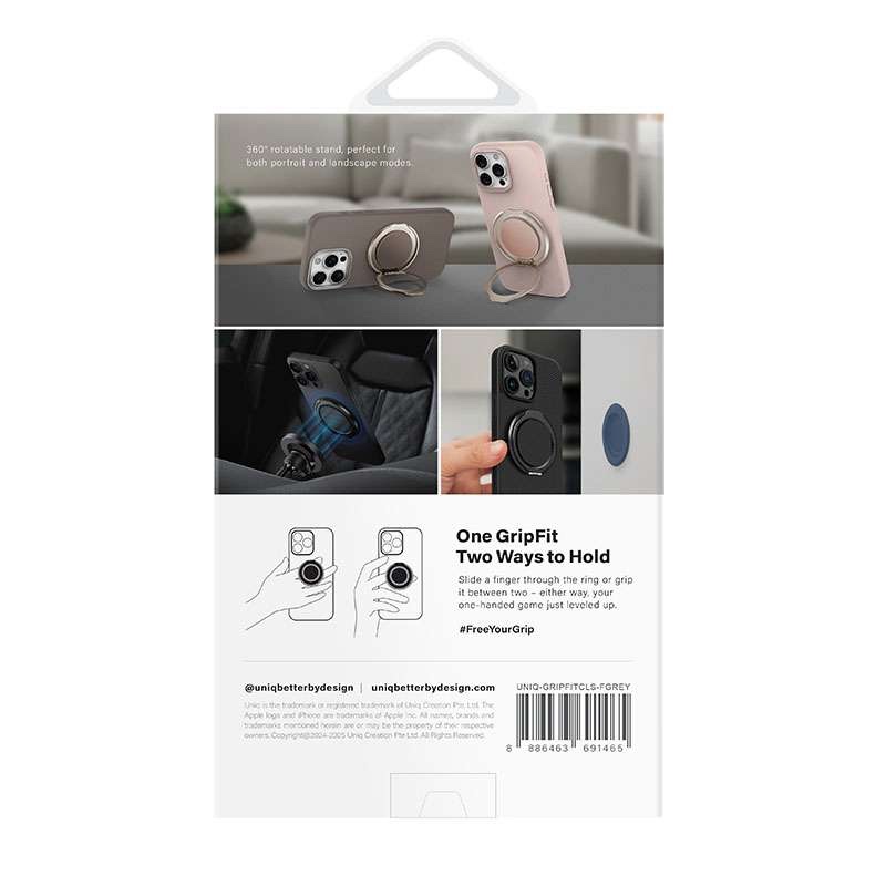 Uniq Gripfit Classic Magnetic 360 Mount with Kickstand for Phones - Flint/Grey