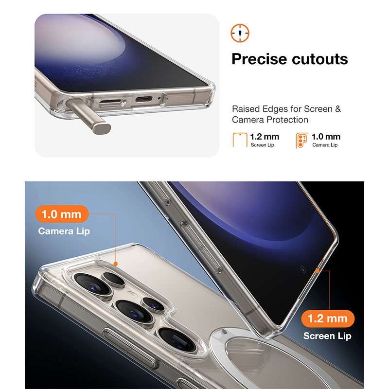 Torras Ostand Spin Magnetic (MagSafe Compatible) Series Phone Case for Samsung Galaxy S25 Ultra – Clear