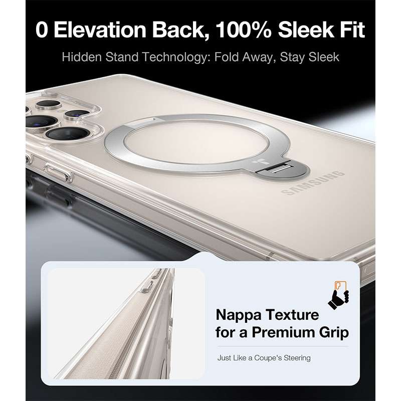 Torras Ostand Spin Magnetic (MagSafe Compatible) Series Phone Case for Samsung Galaxy S25 Ultra – Gold