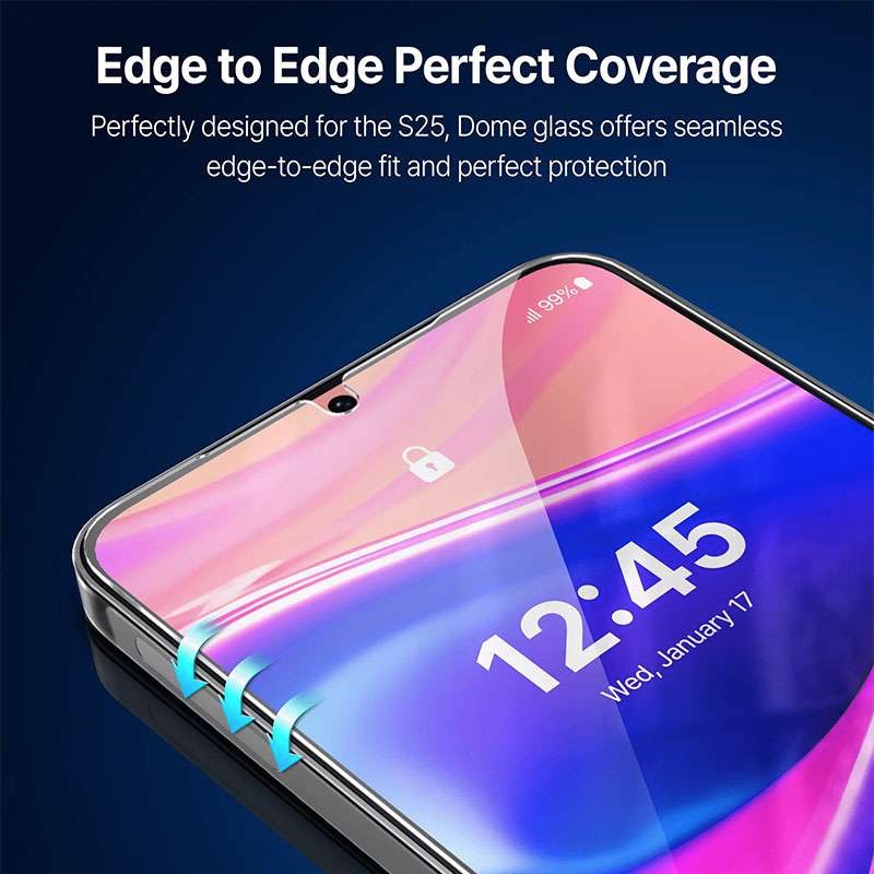 Whitestone [Dome Glass] Tempered Glass Screen Protector Liquid Dispersion Tech For Samsung Galaxy S25 with UV Kit – 2 Pack